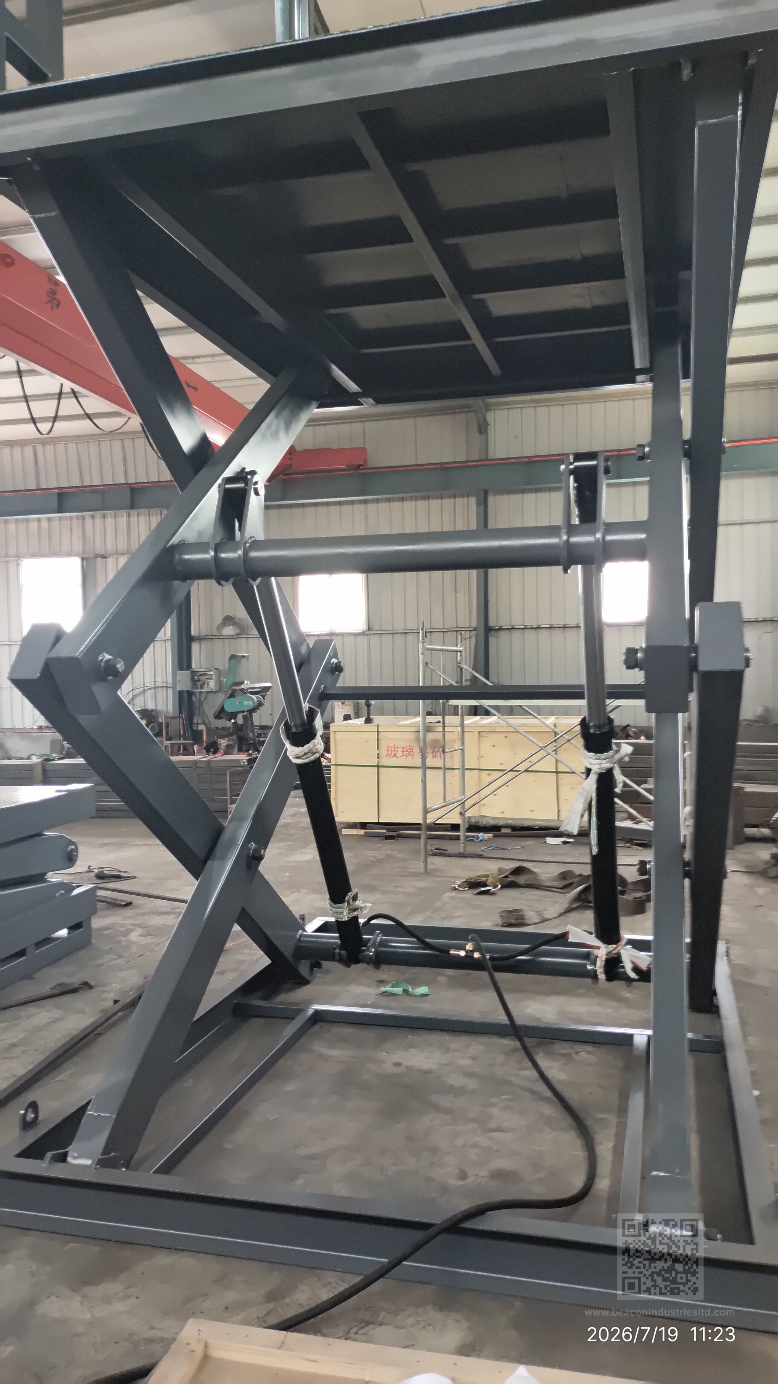 Scissor lift double deck parking system detail — 1200kg load capacity, BEACON INDUSTRIES